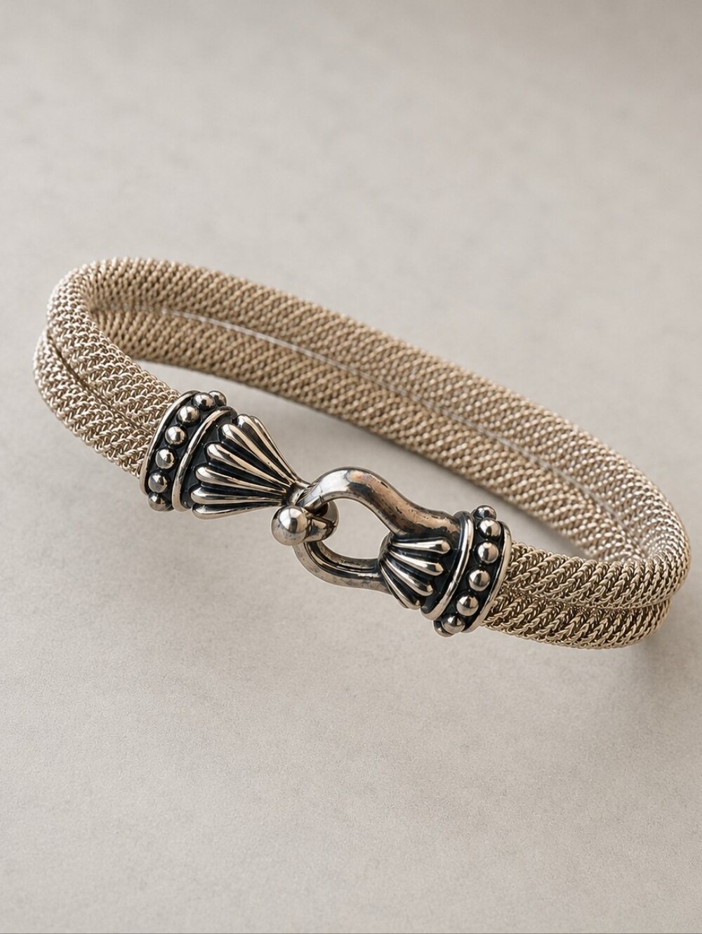 Vintage Joseph Esposito 925 Sterling Silver Mesh Bracelet Double Strand Knot